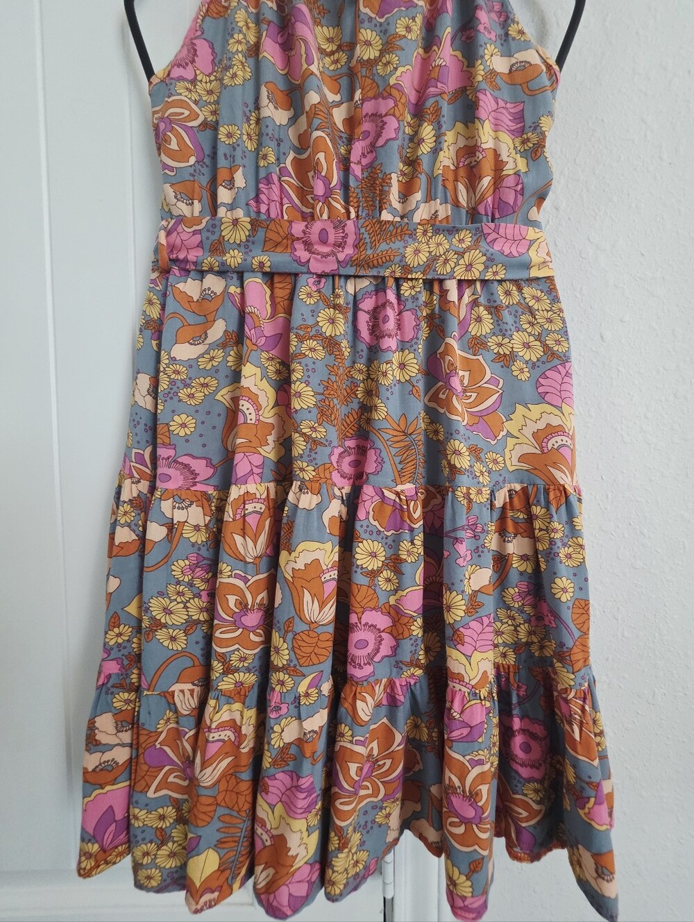 SHEIN Floral Boho Halter Mini Dress Size M Retro Pink Orange - Picture 5 of 10